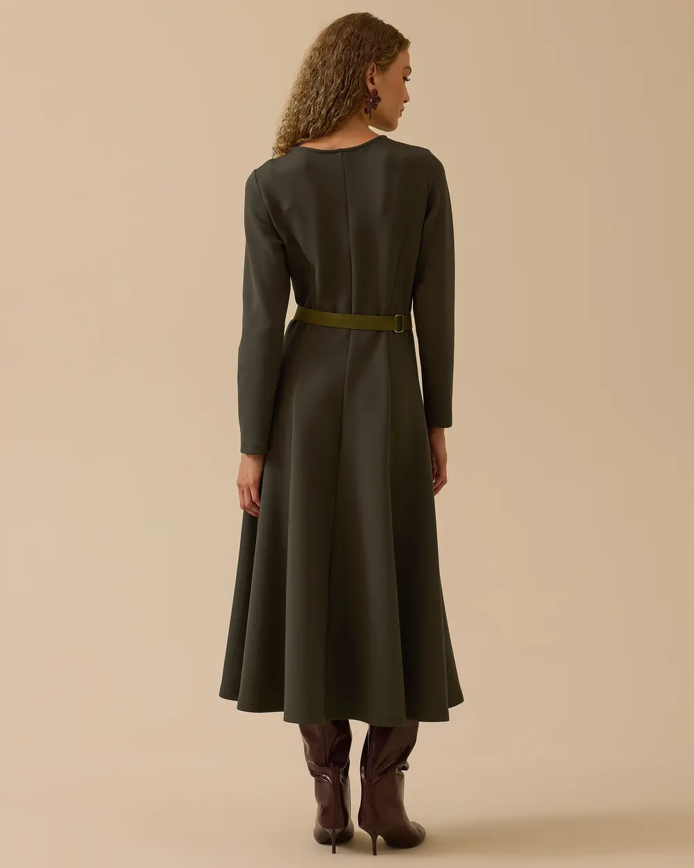 Kuşaklı Kemer Detaylı Elbise