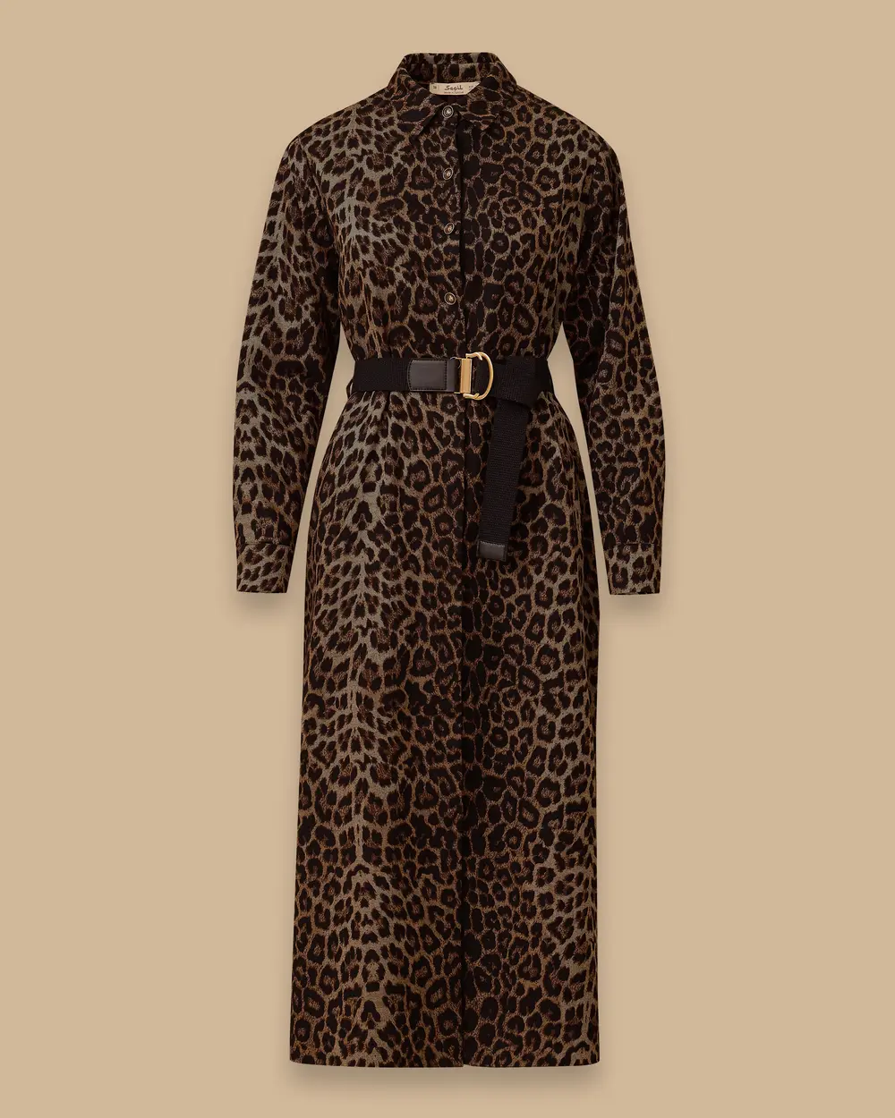 Leopar Desenli Kemerli Midi Elbise