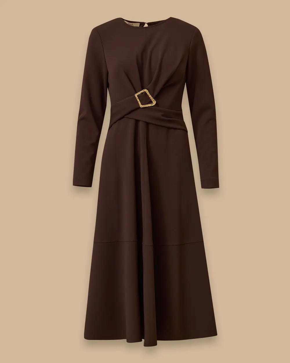 Tokalı Bel Detaylı Midi Elbise