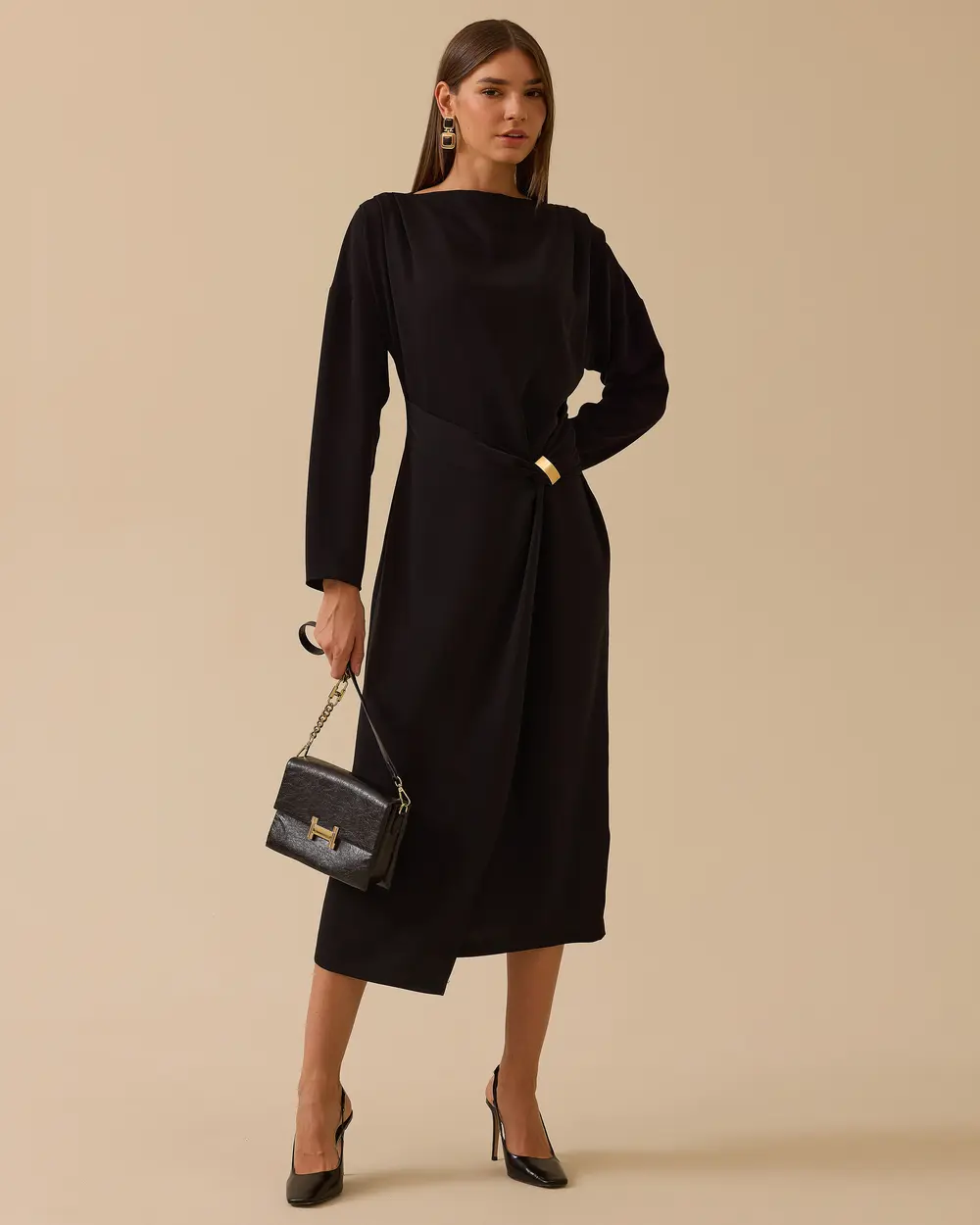 Metal Buckle Midi Dress