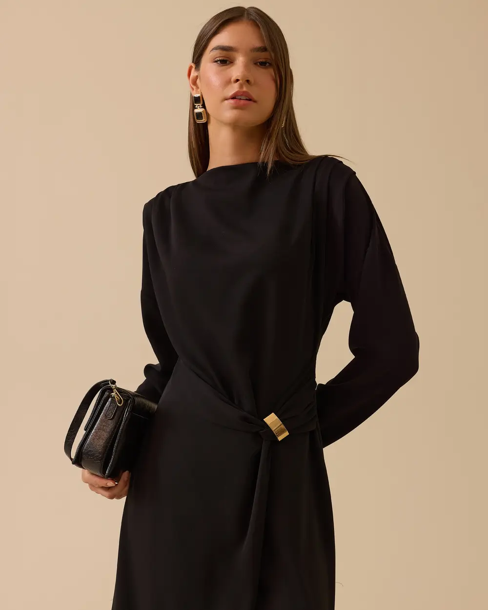 Metal Buckle Midi Dress