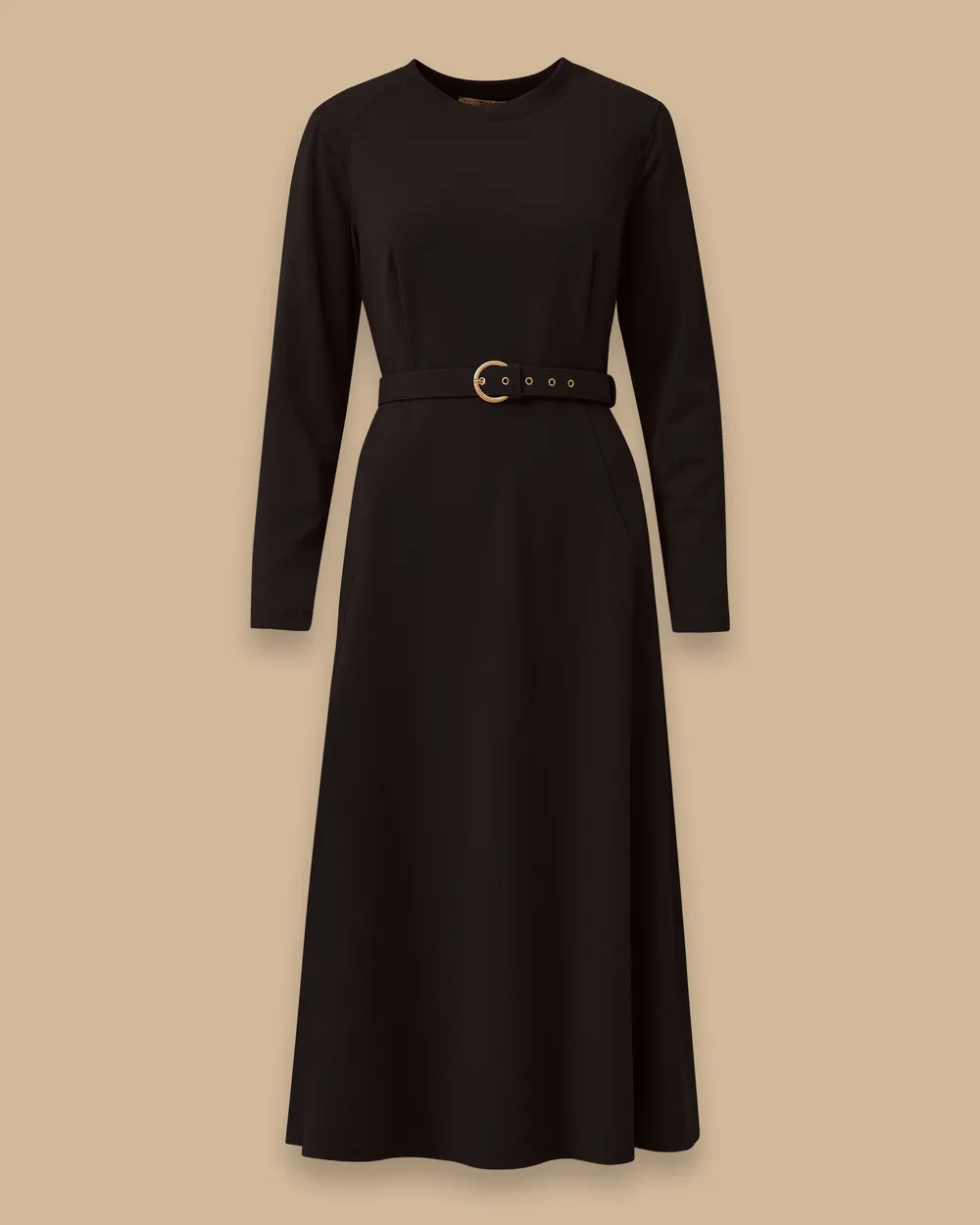 Kemer Detaylı Uzun Kollu Midi Elbise