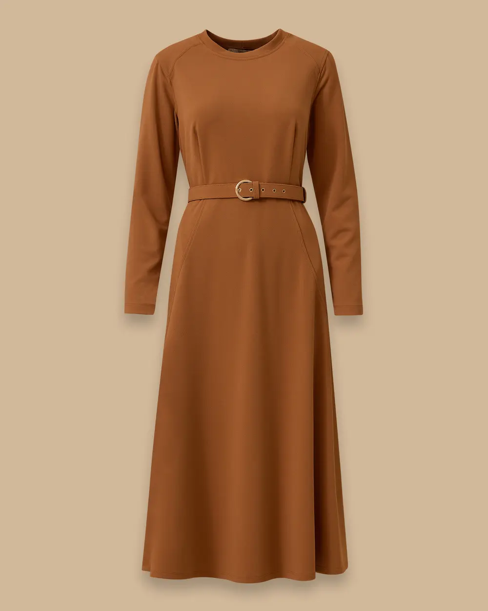 Long Sleeve Midi Dress with Belt Detail