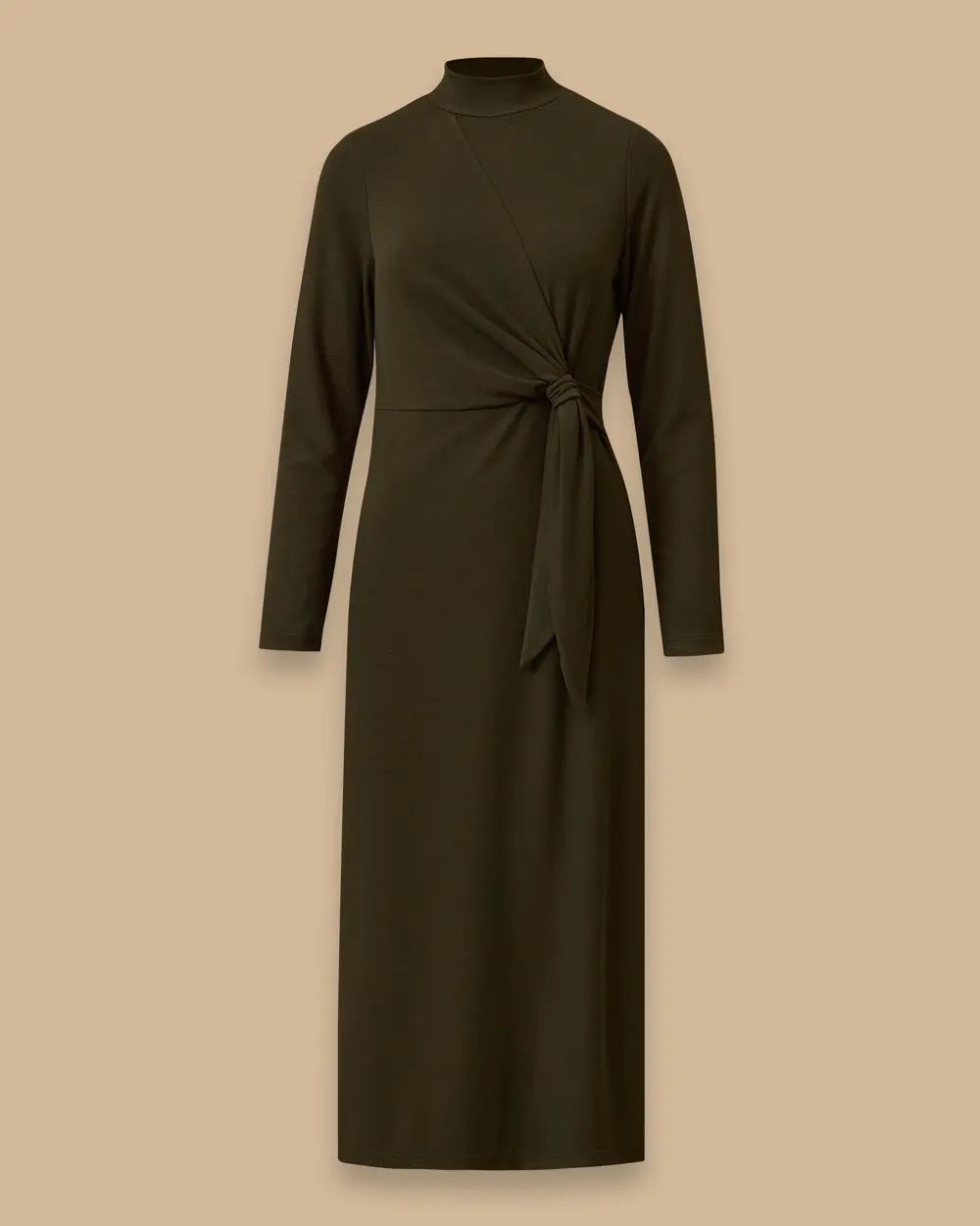 Dik Yaka Bağlama Detaylı Midi Elbise