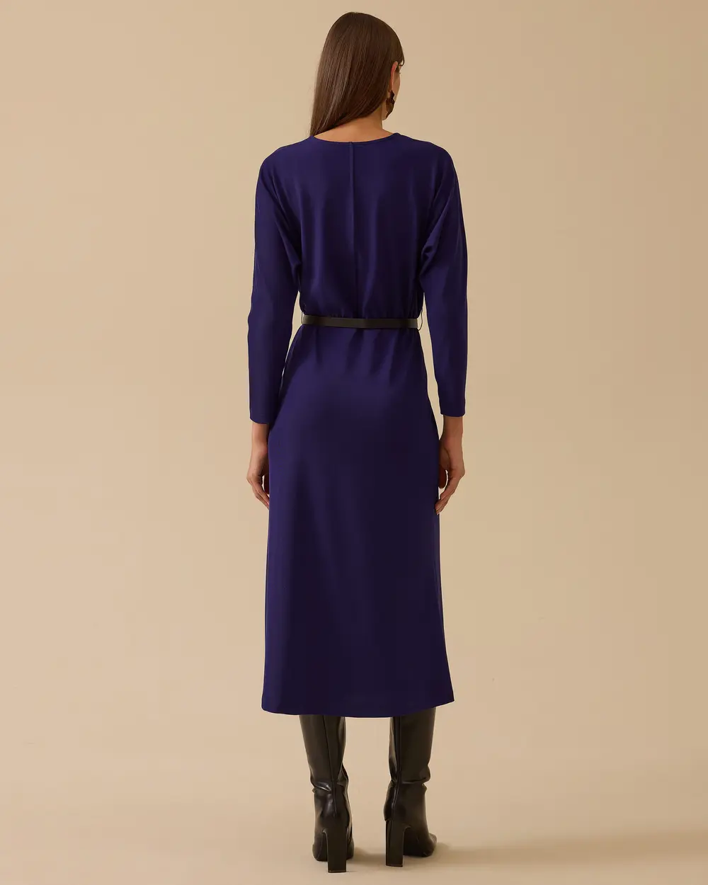 V Yaka Yarasa Kol Kemerli Elbise