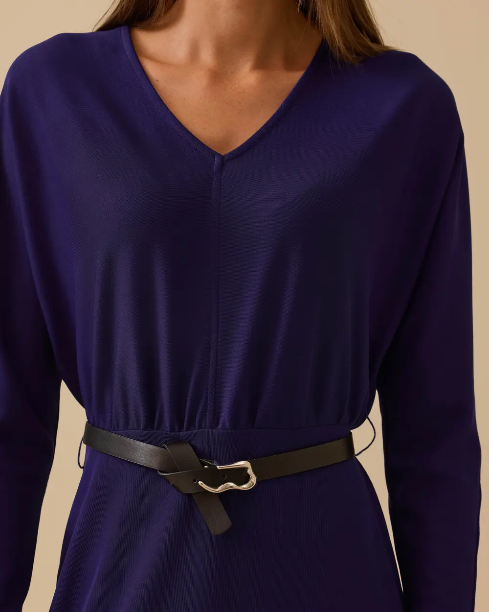 V Yaka Yarasa Kol Kemerli Elbise