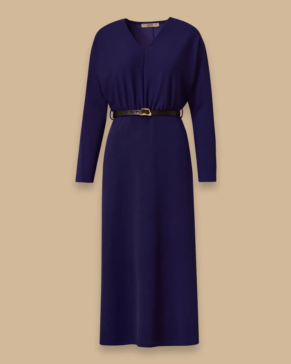 V Neck Bat Sleeve Belted Dress