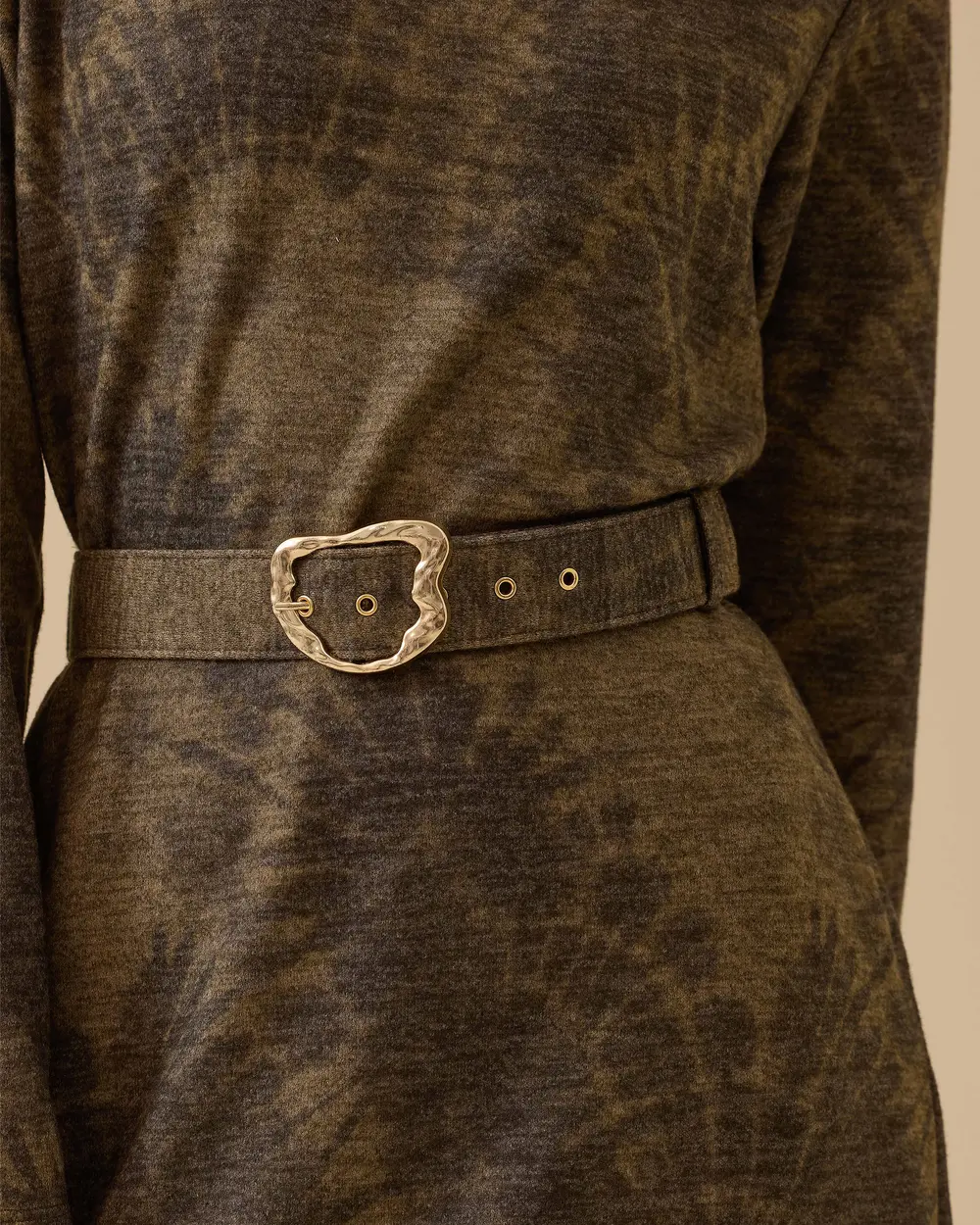 Kemerli Desenli Midi Elbise