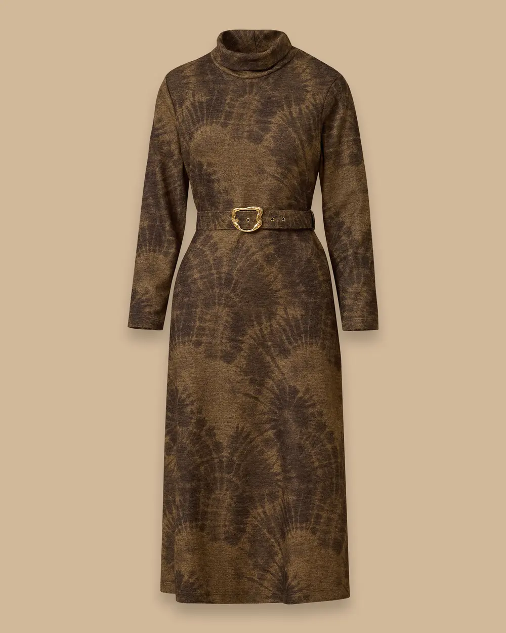 Patterned Midi Dress with Belt