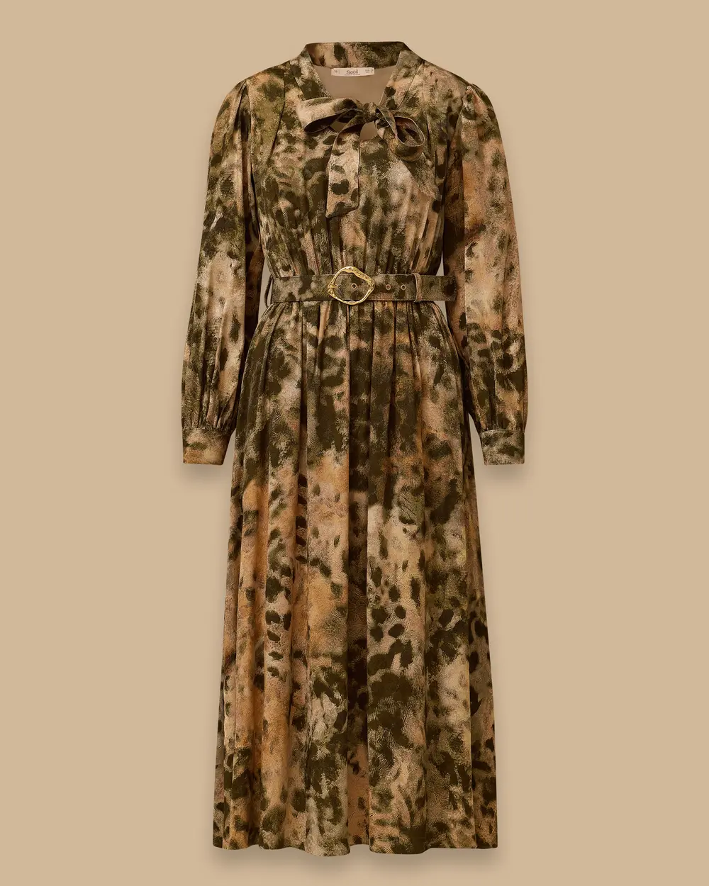 Scarf Collar Patterned Belt Detailed Dress