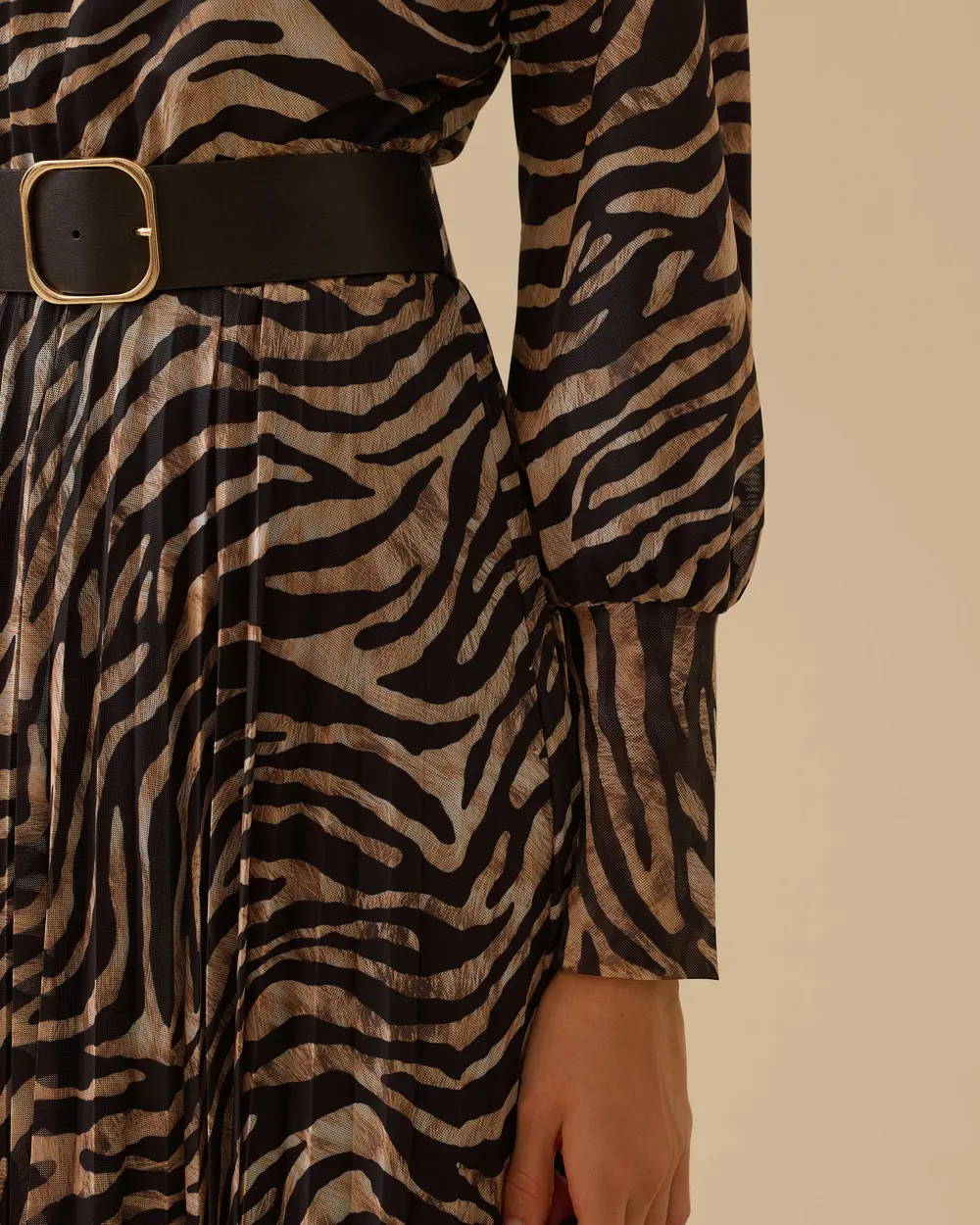 Zebra Desenli Kemerli Elbise