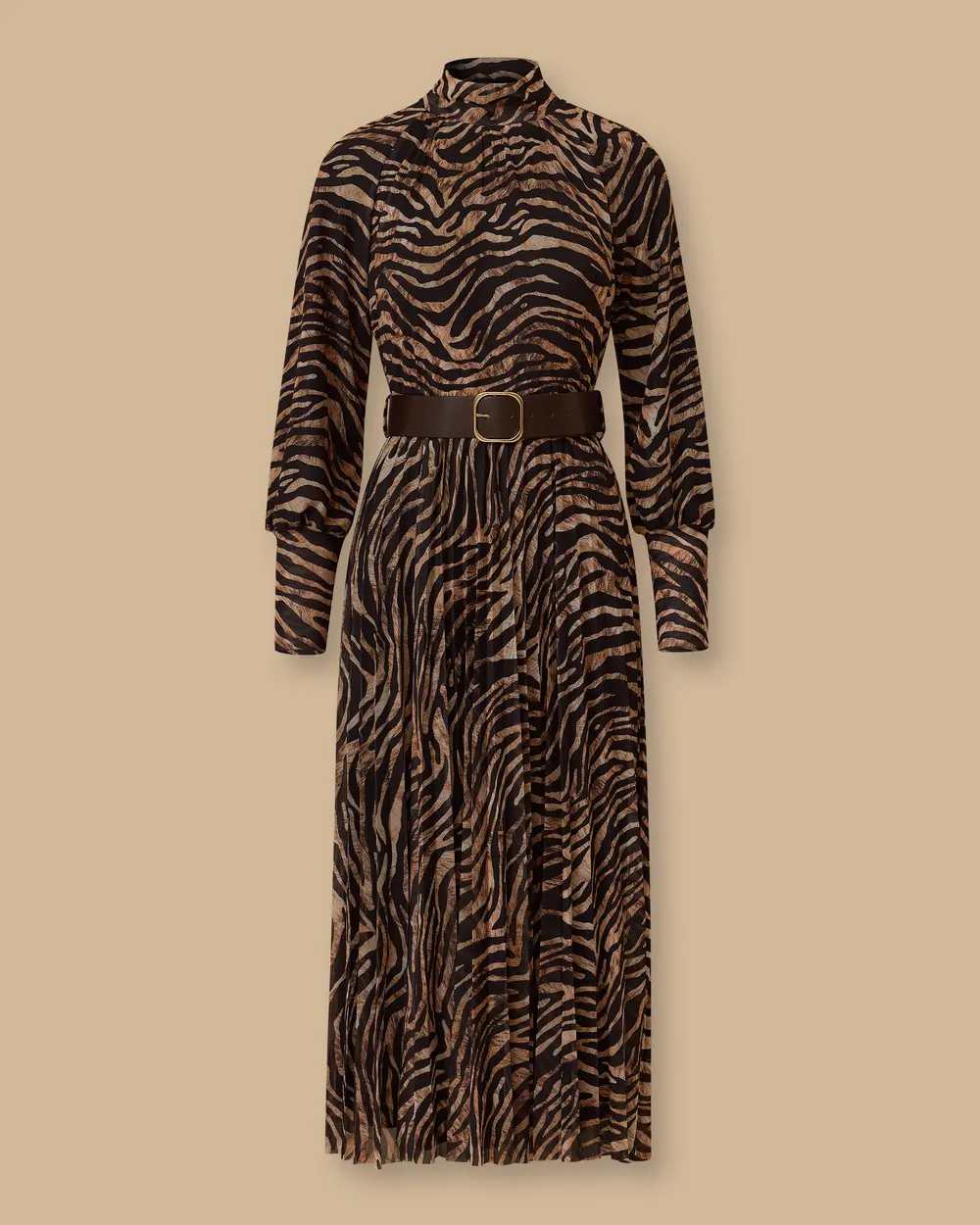 Zebra Desenli Kemerli Elbise