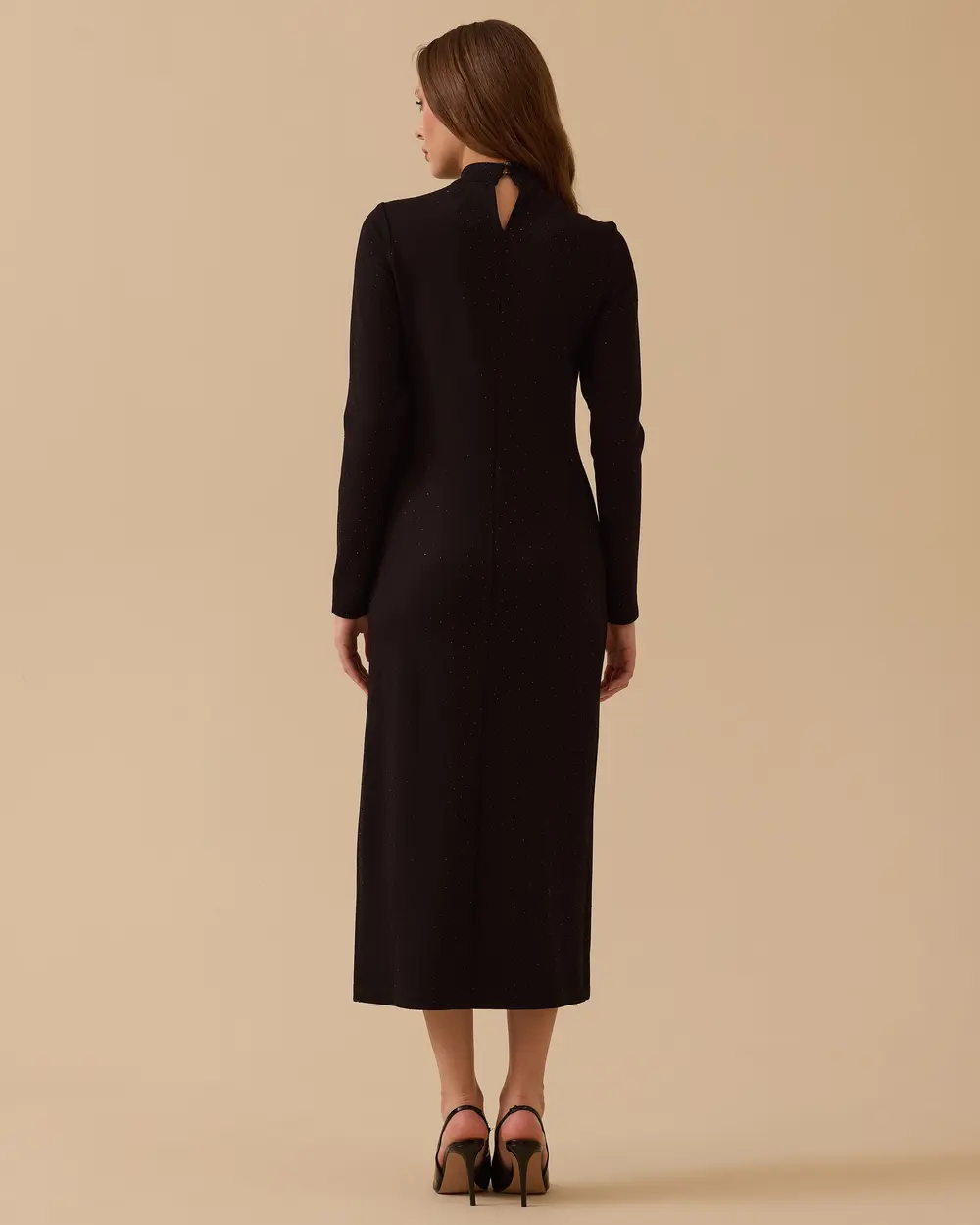 Taşlı Yırtmaç Detaylı Elbise