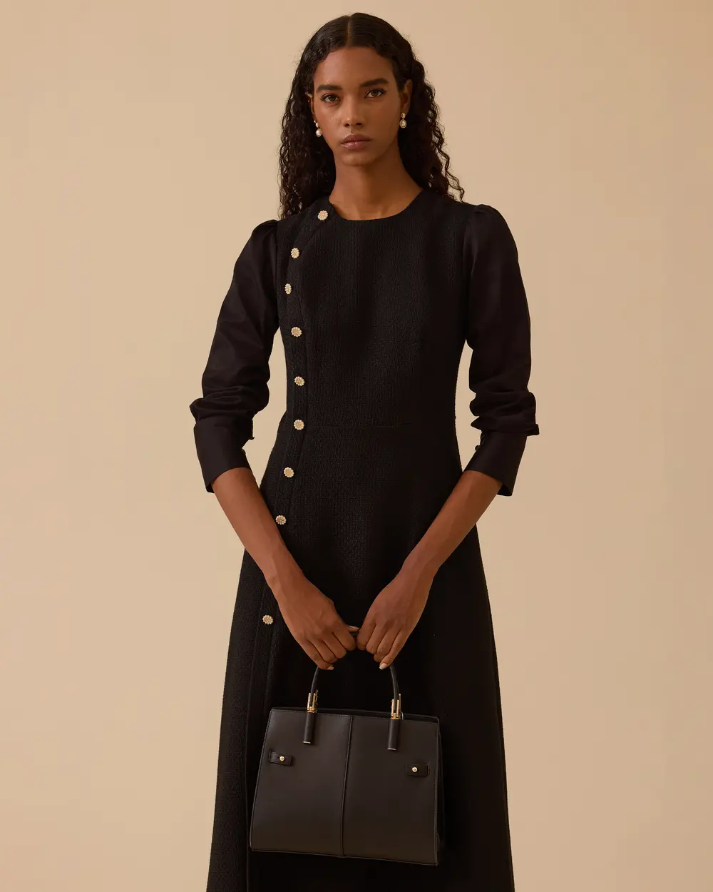 Düğme Detaylı Midi Tüvit Elbise