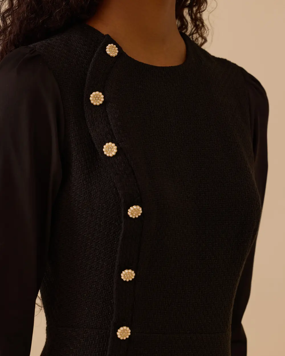 Düğme Detaylı Midi Tüvit Elbise