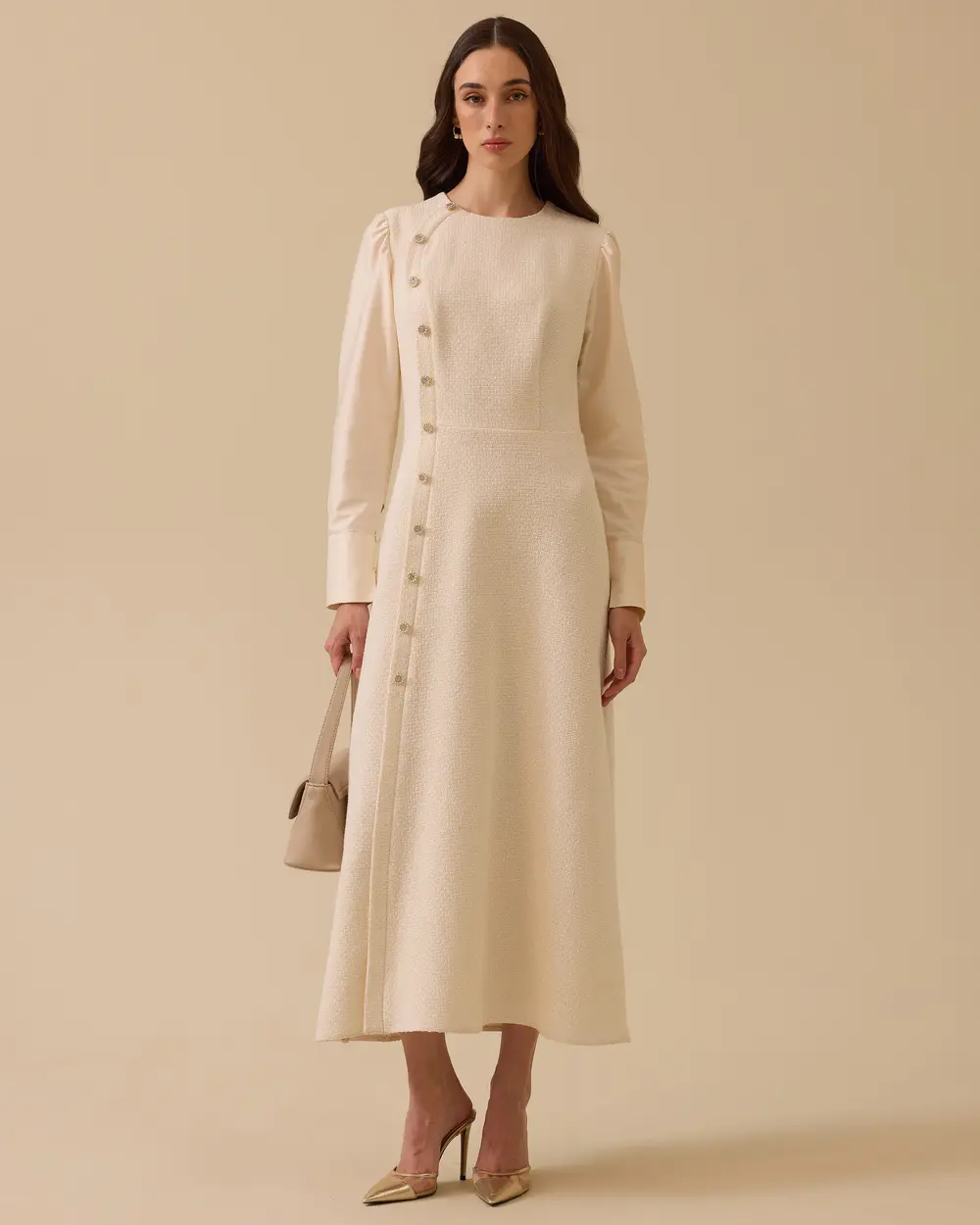 Düğme Detaylı Midi Tüvit Elbise