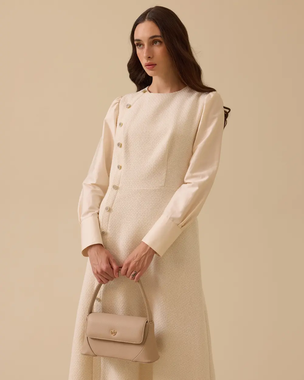 Düğme Detaylı Midi Tüvit Elbise