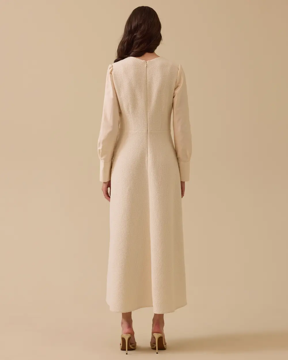 Düğme Detaylı Midi Tüvit Elbise