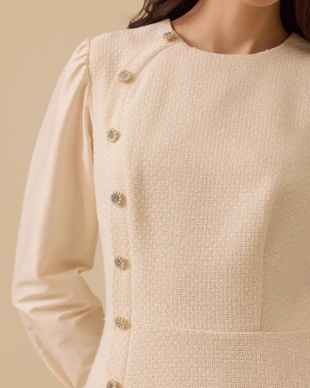 Düğme Detaylı Midi Tüvit Elbise