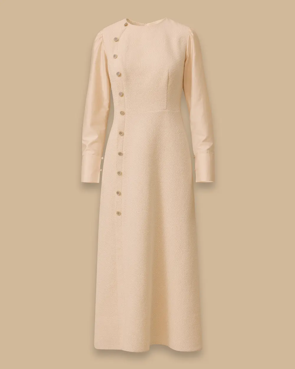 Button Detailed Midi Tweed Dress