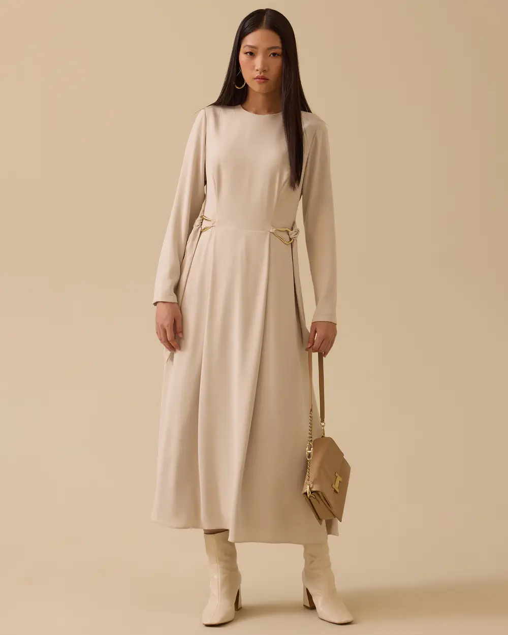 Crepe Dress with Metal Accessories