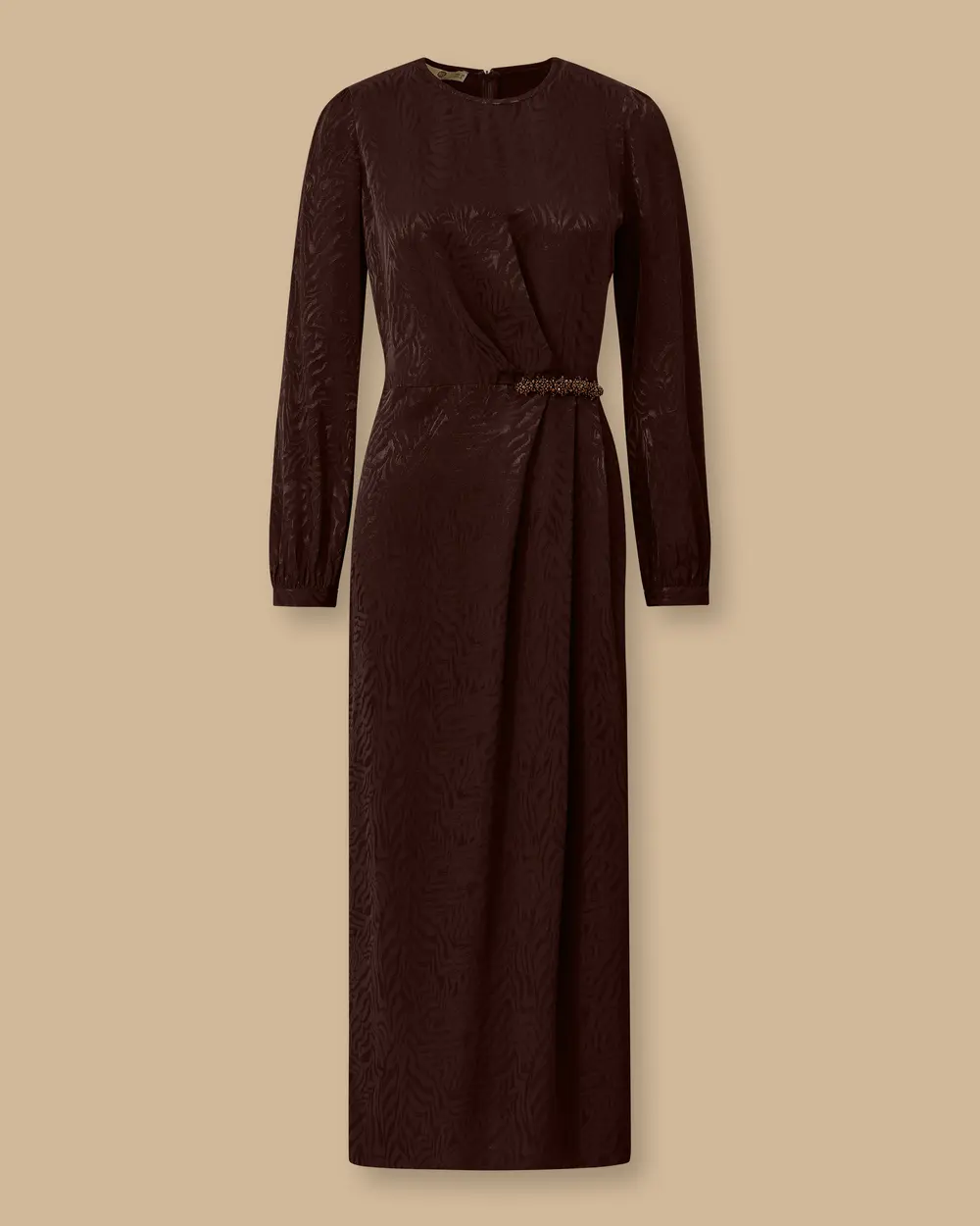 Desenli Boncuk Detaylı Saten Elbise