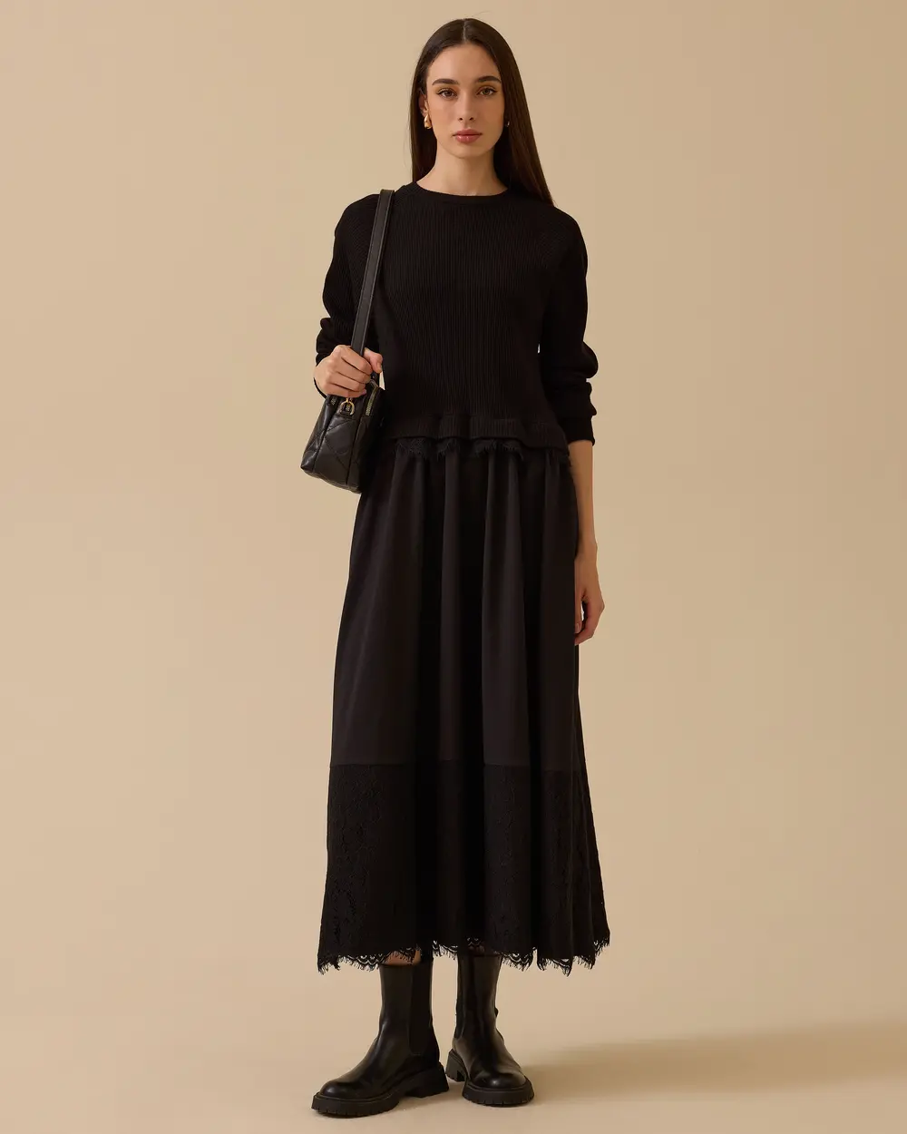 Lace Detailed Two Piece Look Dress