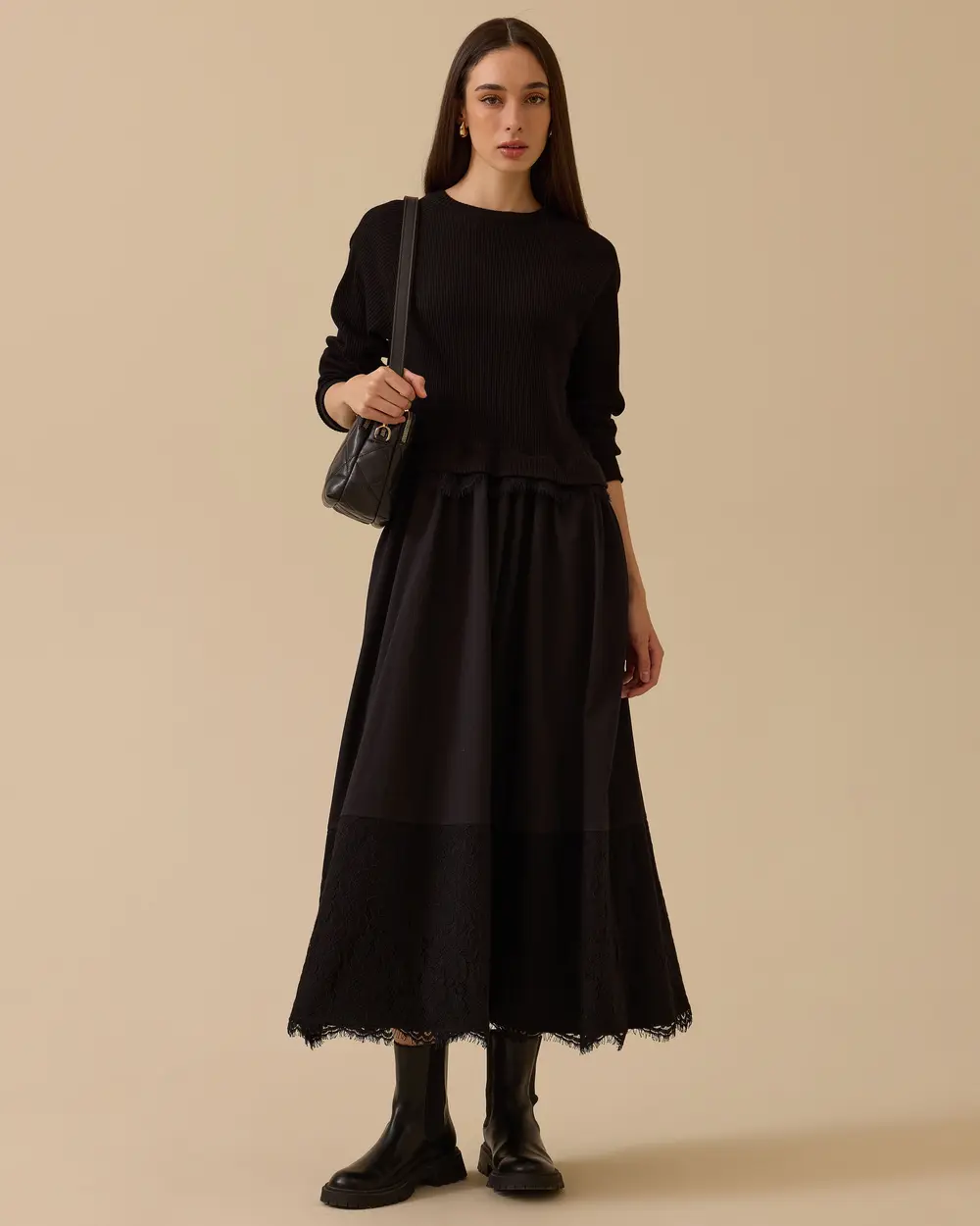 Lace Detailed Two Piece Look Dress