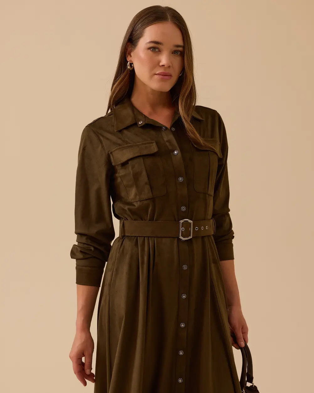 Kemerli Süet Elbise