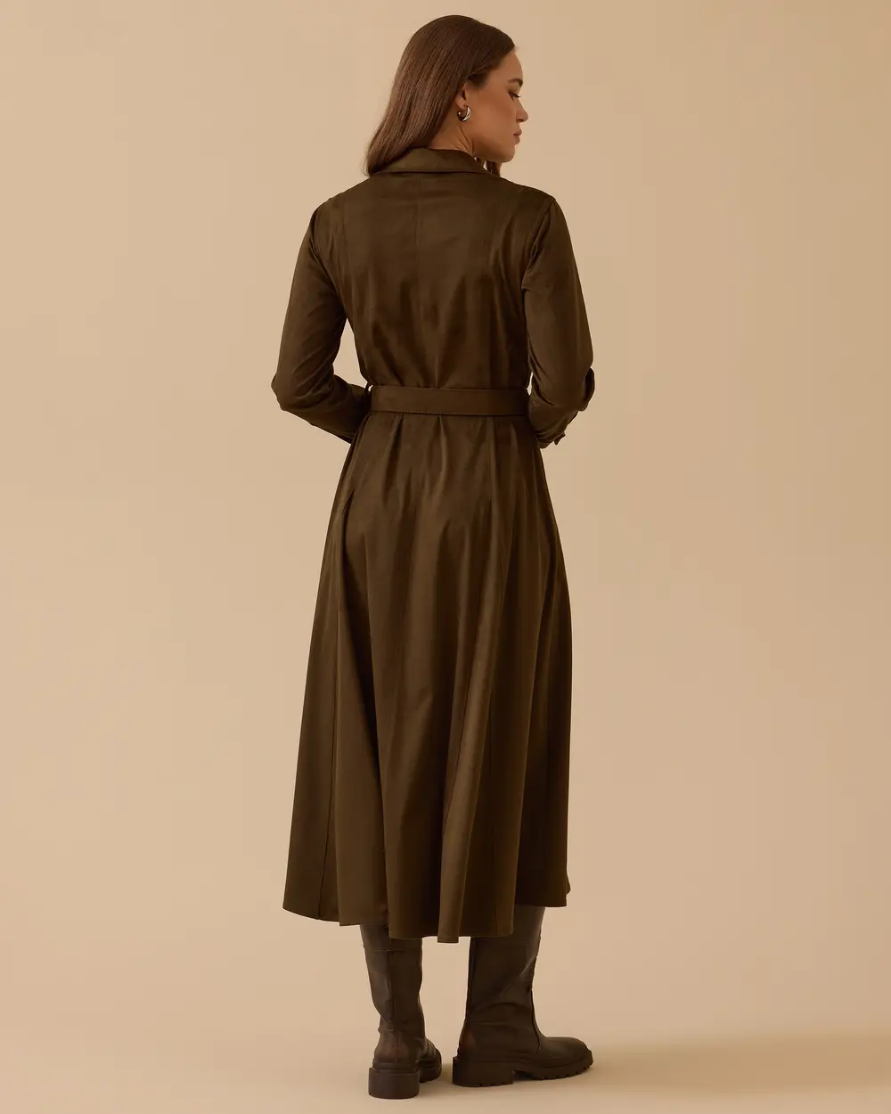 Kemerli Süet Elbise