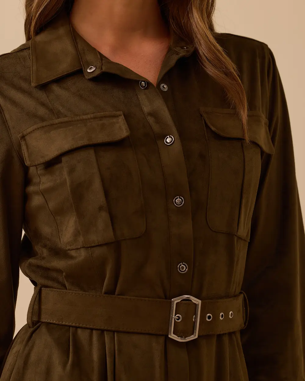 Kemerli Süet Elbise