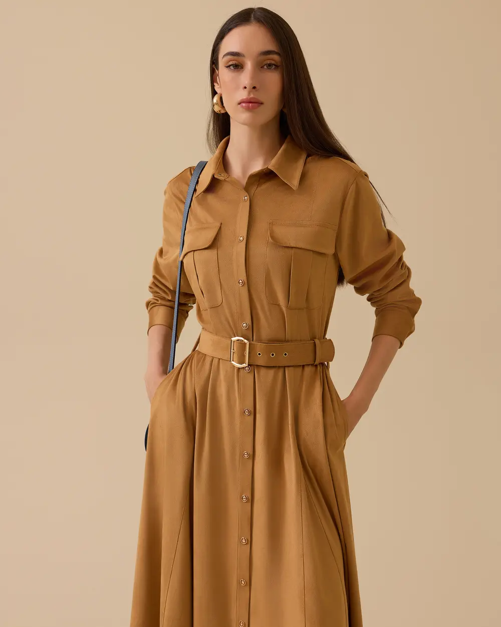 Kemerli Süet Elbise