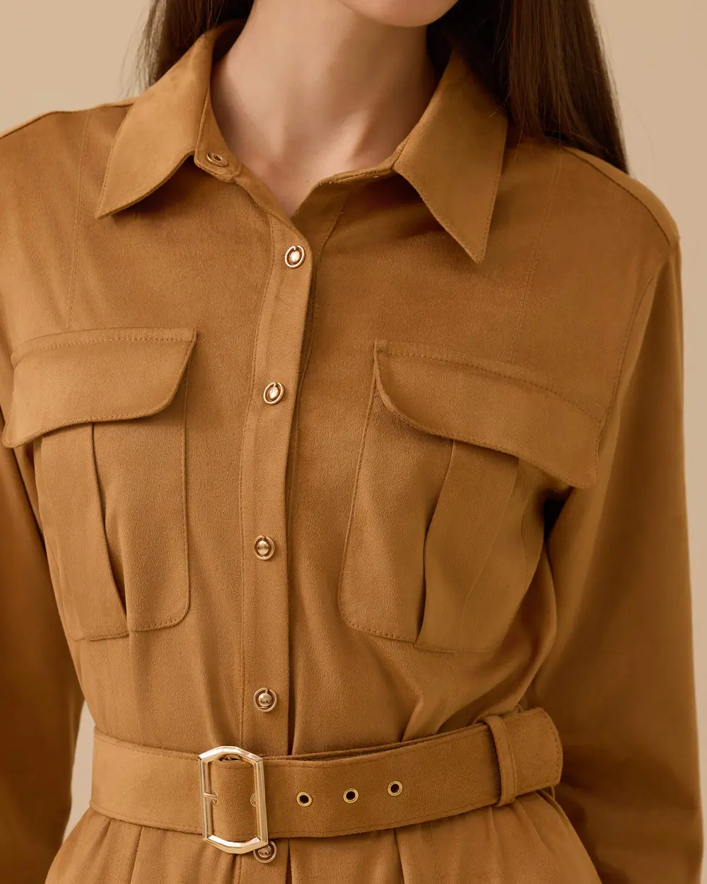 Kemerli Süet Elbise