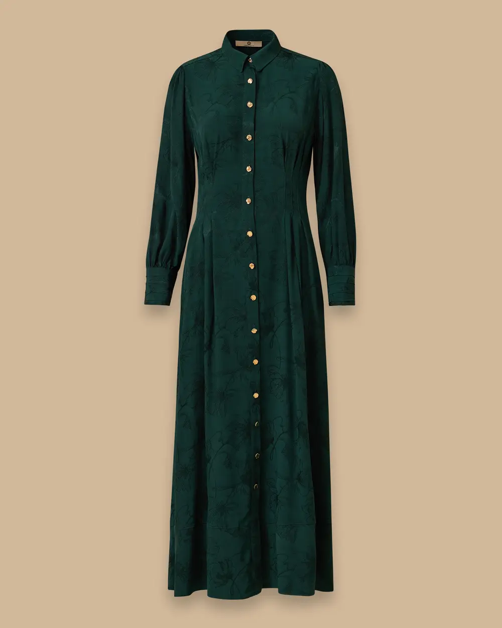 Çiçek Desenli Pile Detaylı Jakar Elbise