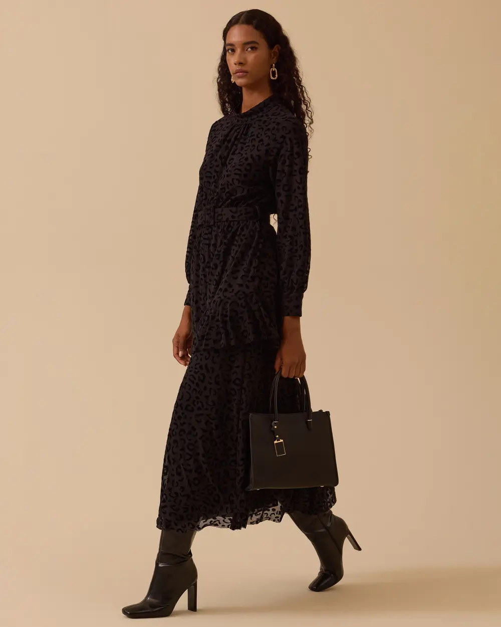 Leopar Desenli Kemerli Elbise