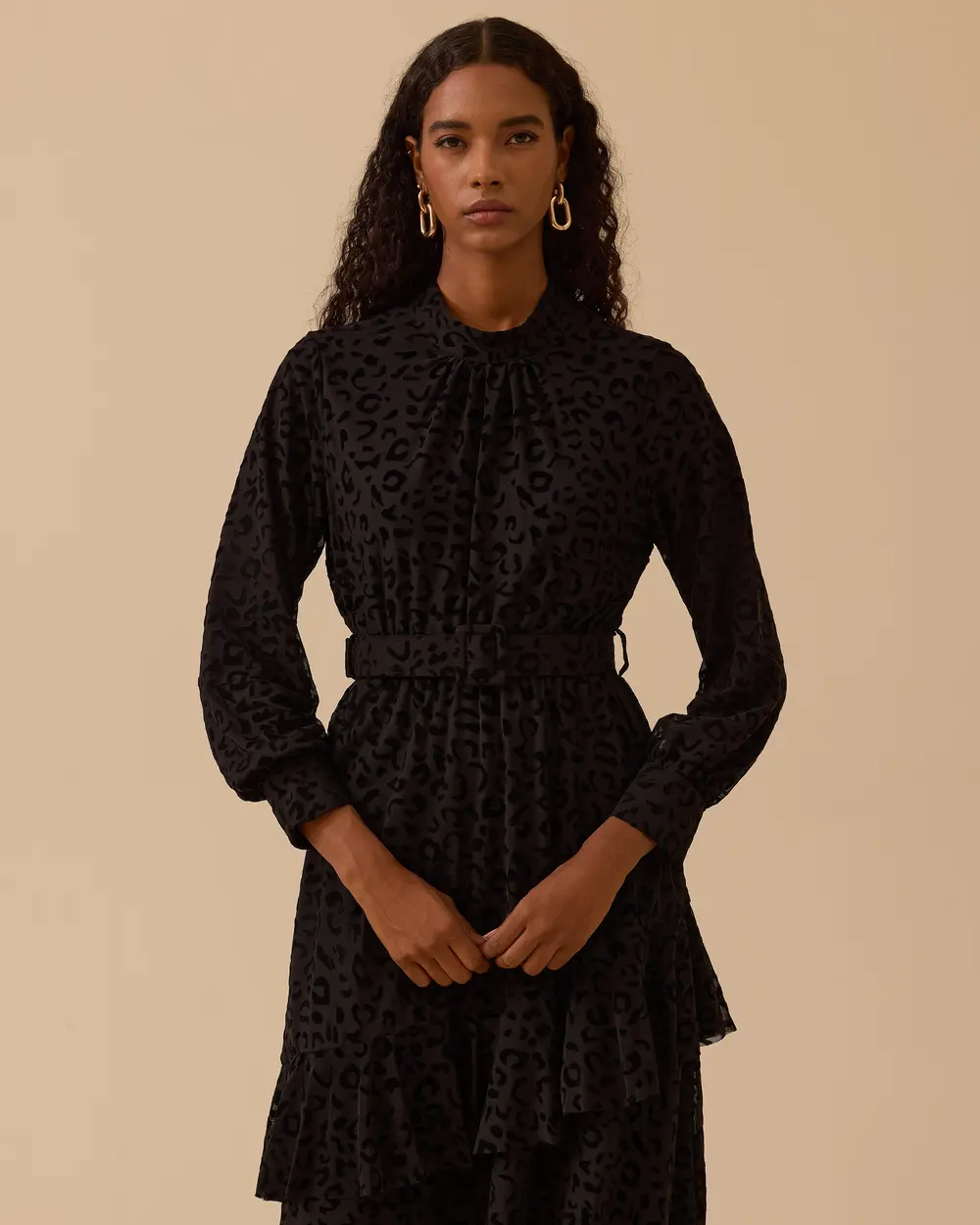 Leopar Desenli Kemerli Elbise