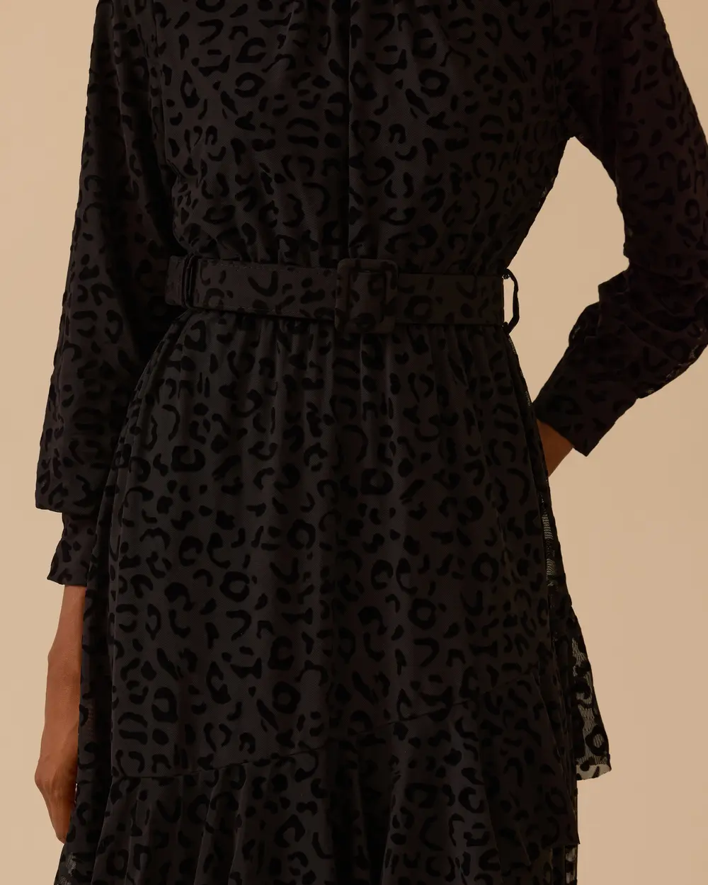 Leopar Desenli Kemerli Elbise