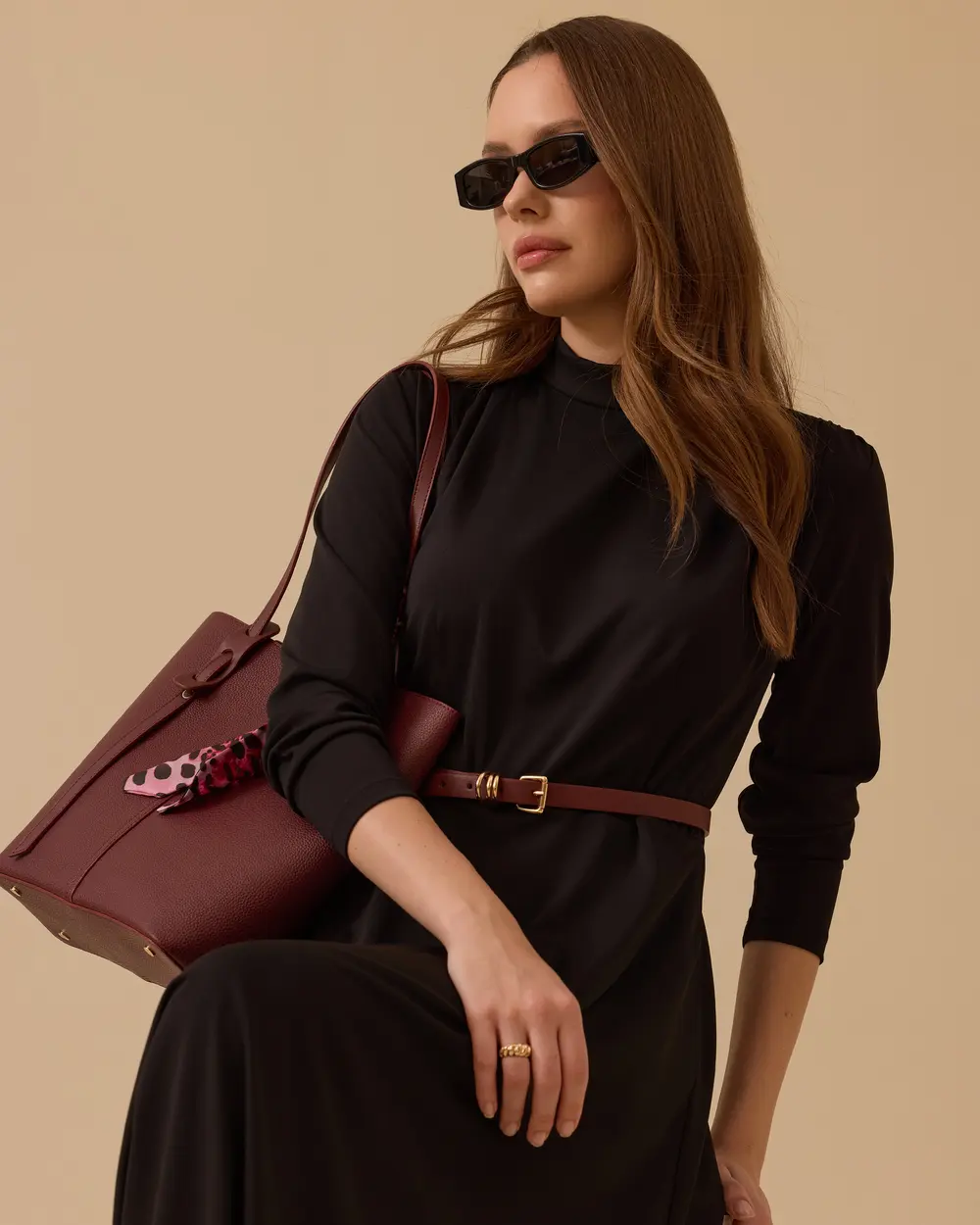 Omuz Büzgülü Kloş Elbise