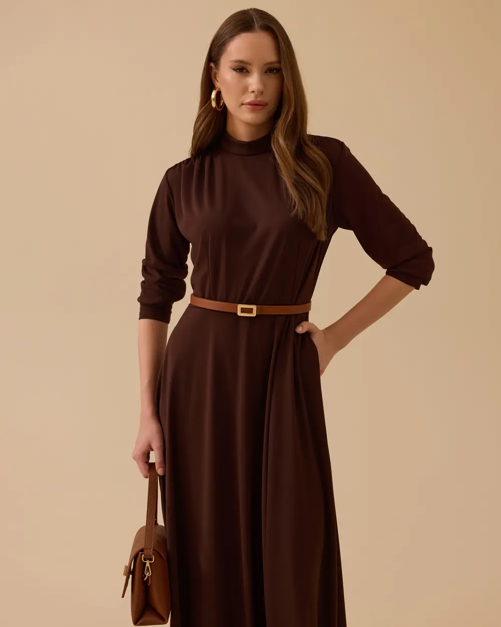 Omuz Büzgülü Kloş Elbise