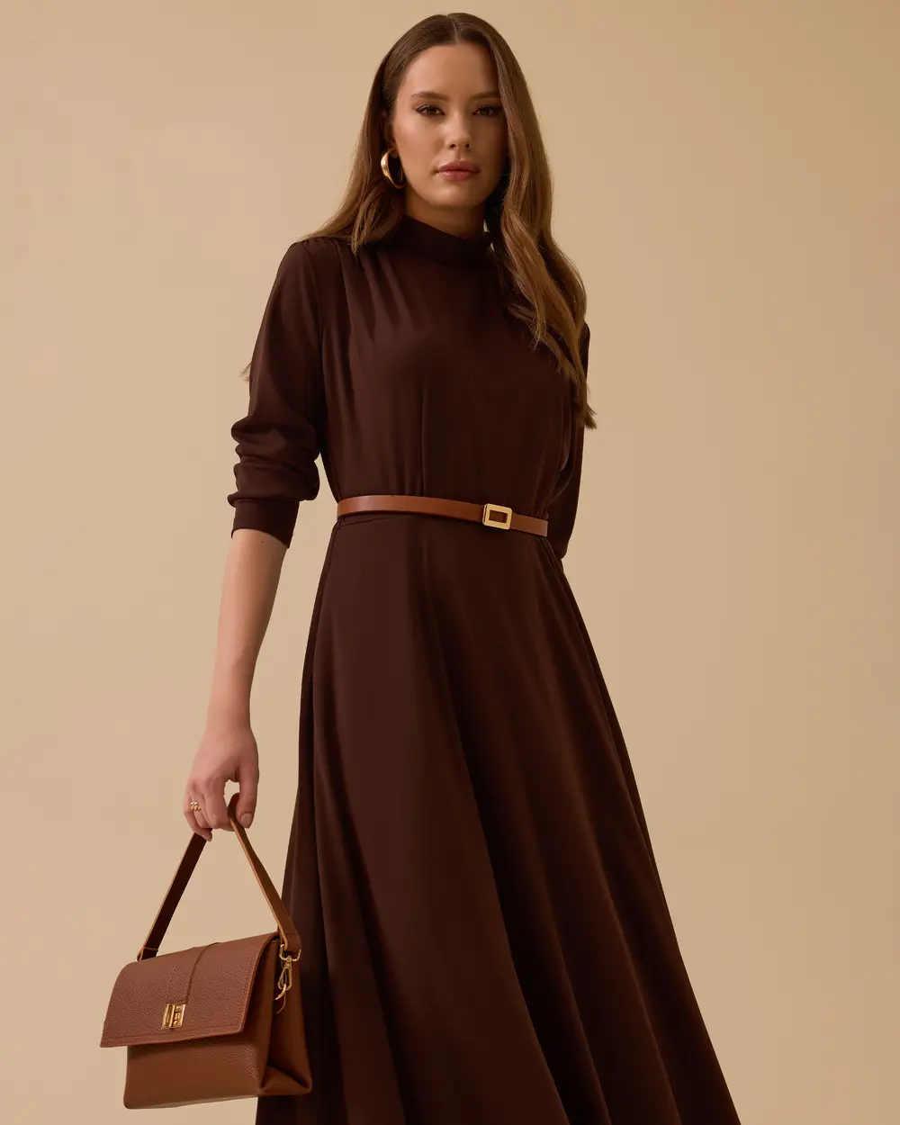 Omuz Büzgülü Kloş Elbise