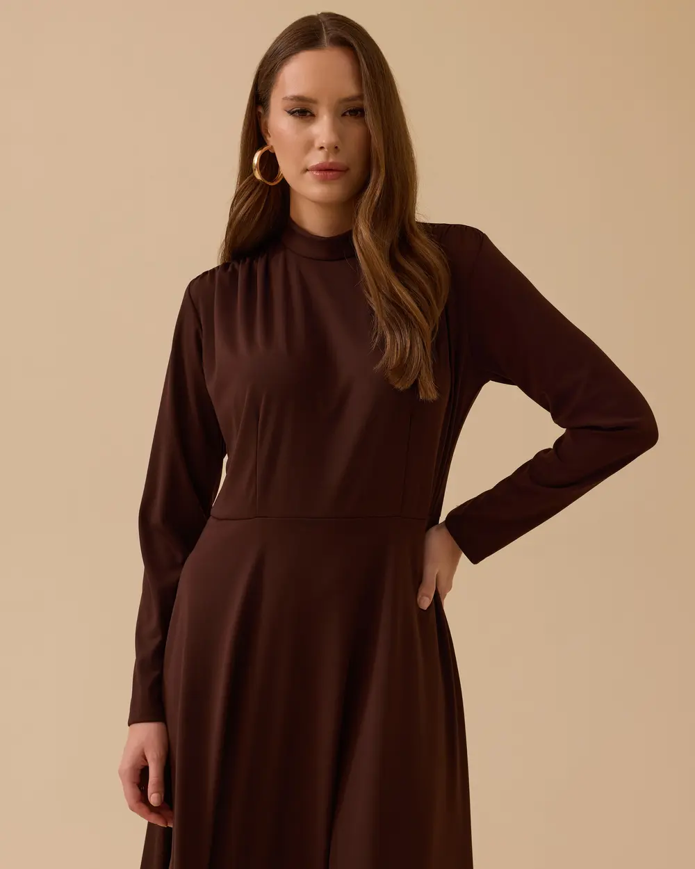 Omuz Büzgülü Kloş Elbise