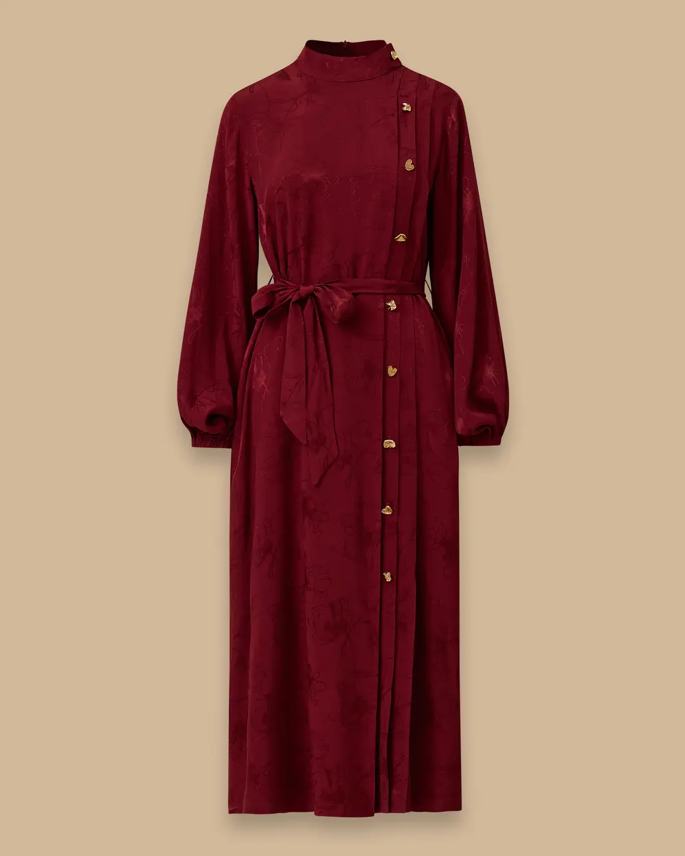 Patterned Pleated Detailed Belted Dress