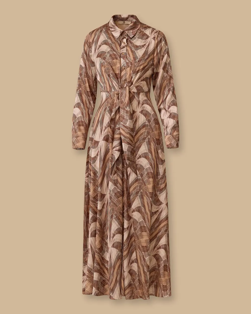 Patterned Buttoned Dress with Tie Detail