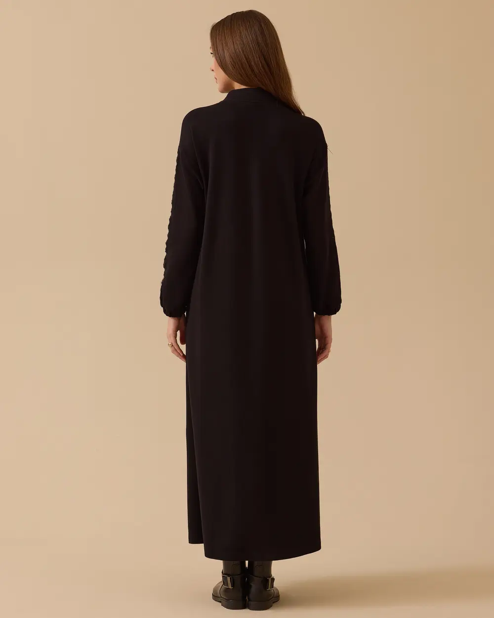 Fermuar Detaylı Uzun Elbise