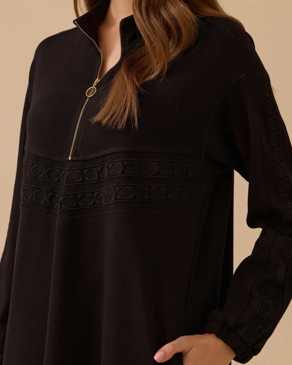 Fermuar Detaylı Uzun Elbise