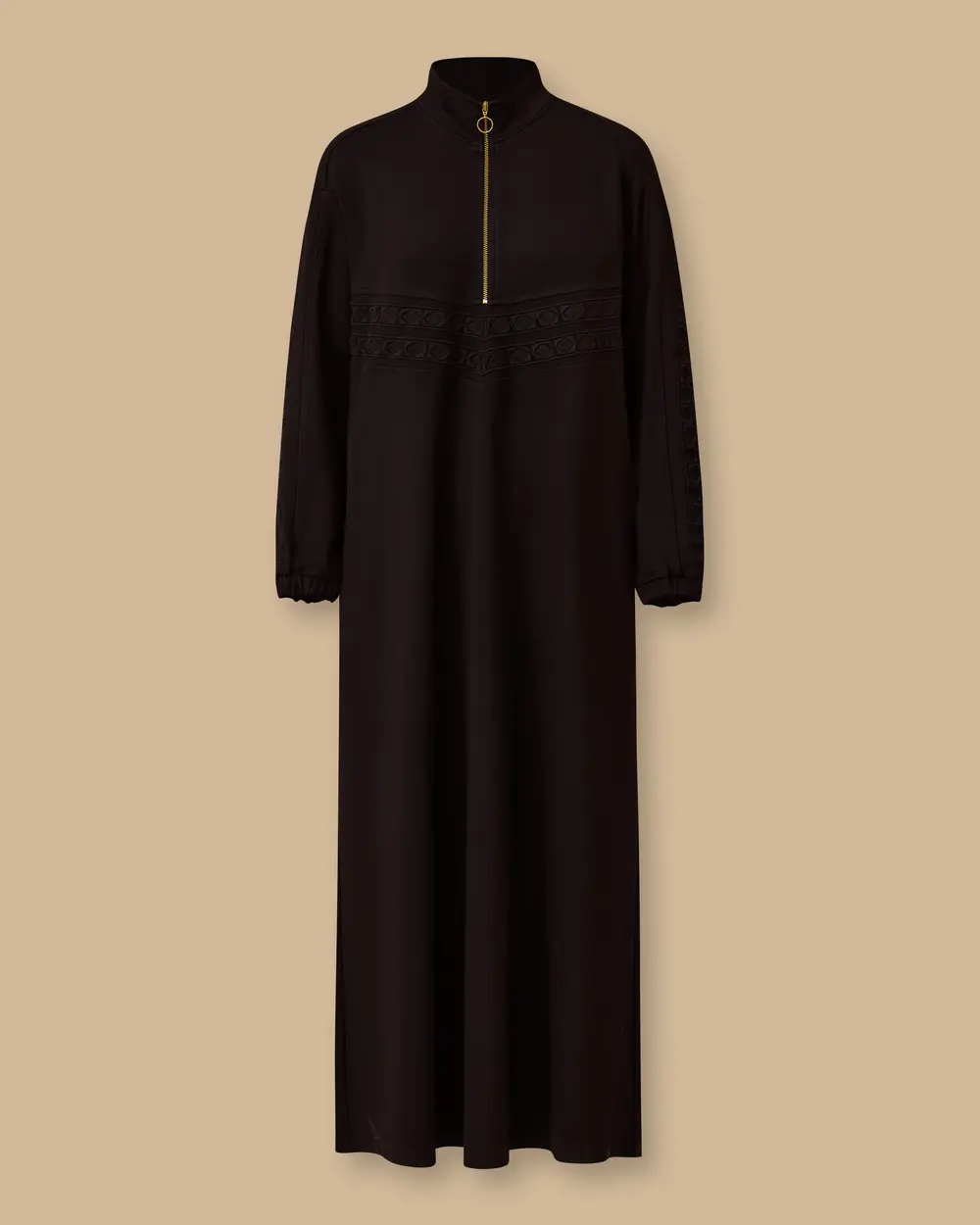 Fermuar Detaylı Uzun Elbise