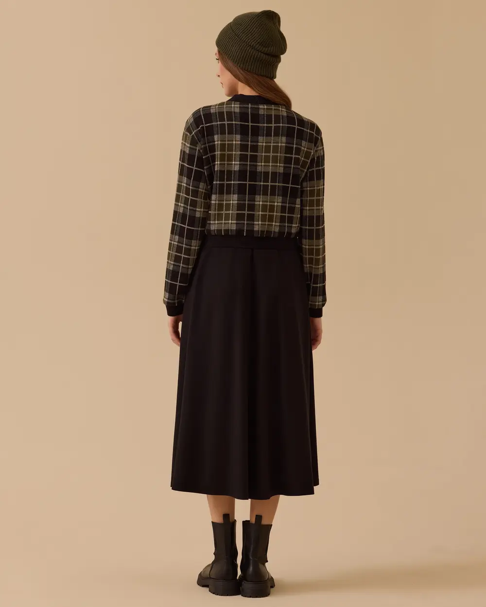 Ekose Desenli Çift Kumaşlı Elbise