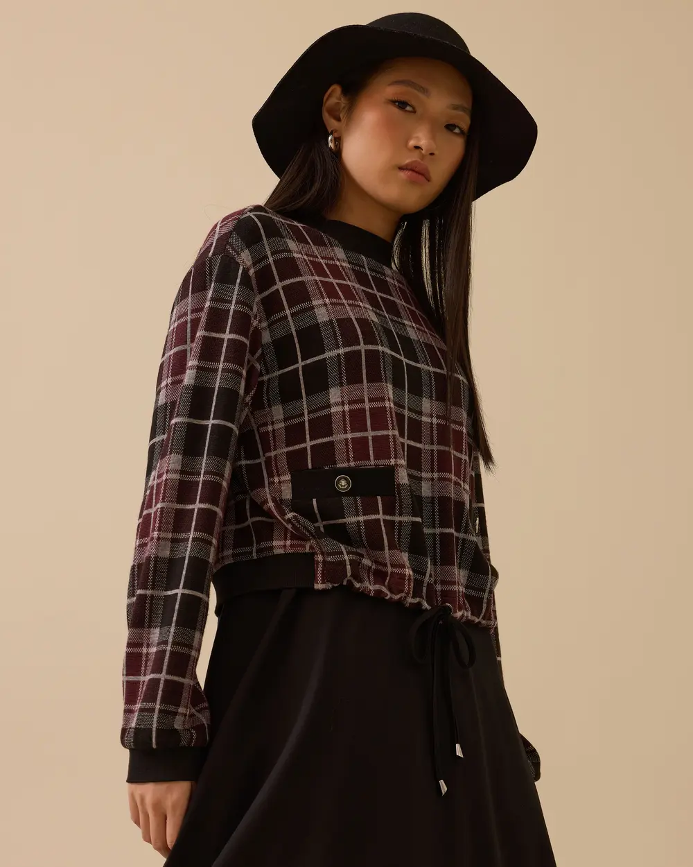 Ekose Desenli Çift Kumaşlı Elbise