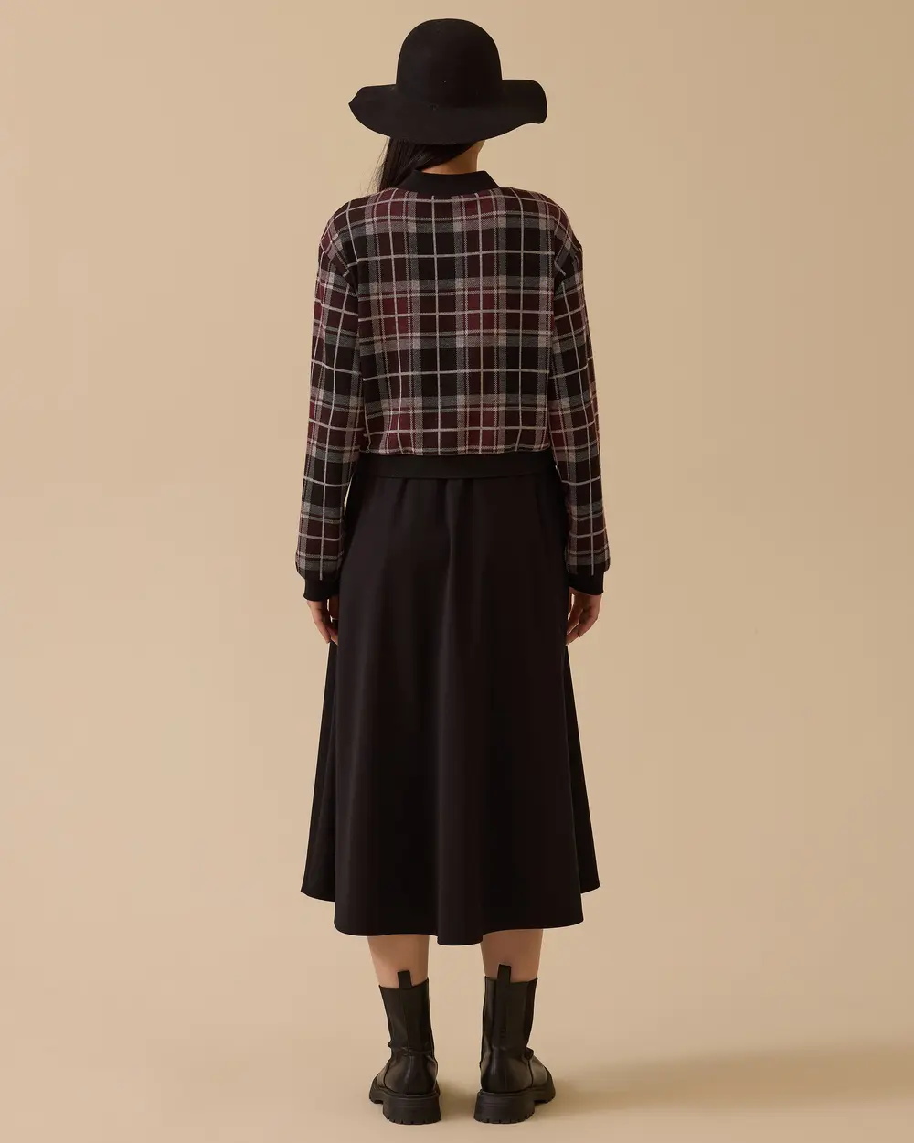 Ekose Desenli Çift Kumaşlı Elbise