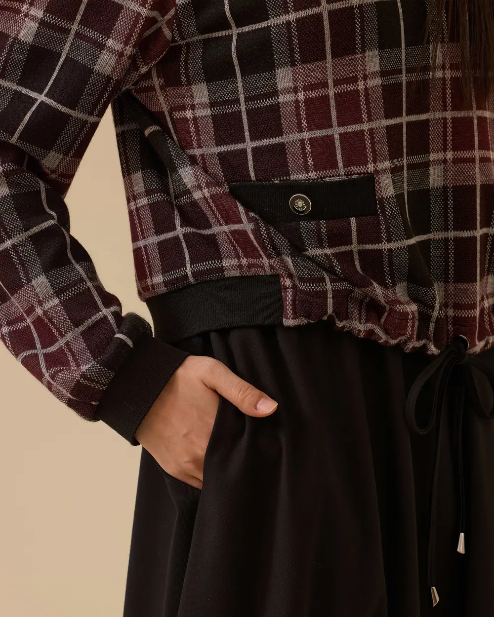 Ekose Desenli Çift Kumaşlı Elbise